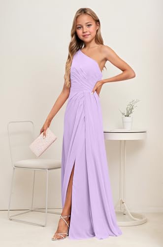 Junior Bridesmaid Dresses One Shoulder Chiffon Flower Girl Dress Long Party Pageant Dresses for Teens Lavender Size 62