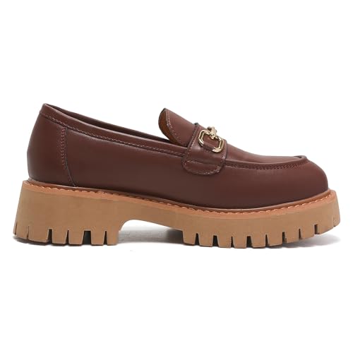 Image of Platform Loafers for Women Chunky Heel Lug Sole Loafers Slip ons Round Toe
