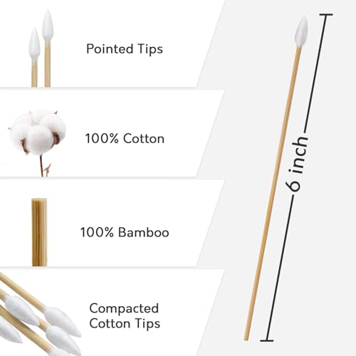 Image of 1000PCS 6 inch Pointed Cotton Swabs, Long Swab with Bamboo Sticks
