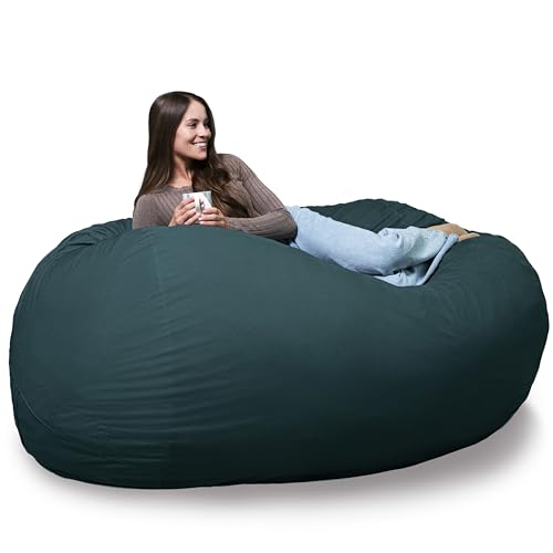 Image of Big Joe Fuf 7Ft Giant Foam Bean Bag Chair, Oversized Couch with Removable Cover for Kids, Teens, Adults, Deep Sea Velveteen, Durable Woven Polyester, 7 Foot | Premium Shredded Foam Filled, Velveteen, Adult-Sized Comfortable Seating, Supports Up to 300 lbs