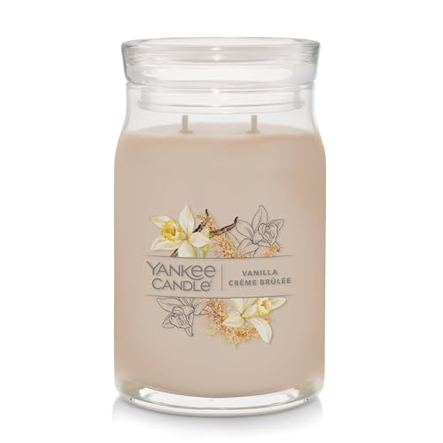 Yankee Candle Signature Candle Bougie parfumée | Grande bougie en pot crème brûlée à la vanille avec double mèche | Mélange de cire de soja à...