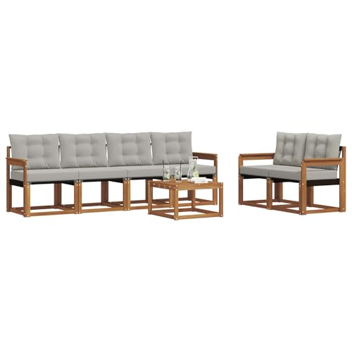 vidaXL Outdoor-Sofagarnitur mit Kissen 7 pcs Natürlich und Hellgrau, Garten-Sofa, modernes Outdoor-Sitzmöbel, haltbare Lounge, komfortable Terrassenmöbel