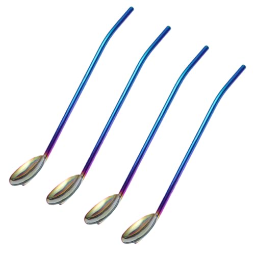 BEBEMOKO 4pcs Drinking Straws Spoon Filter Spoon Straw Cone Spoon Straw Cocktail Straws Coffee Straw Stir Spoon Cocktail Mixing Spoon Smoothies Spoon Coffee Strainer Straws re-usable