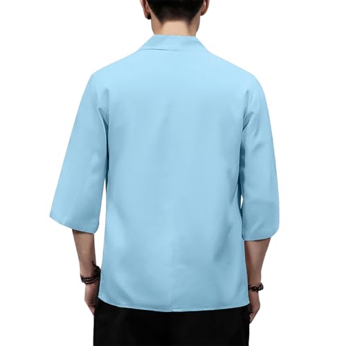 Image of PRIJOUHE Men's Kimono Jackets Cardigan Lightweight Casual Cotton Blends Linen Seven Sleeves Open Front Coat Outwear