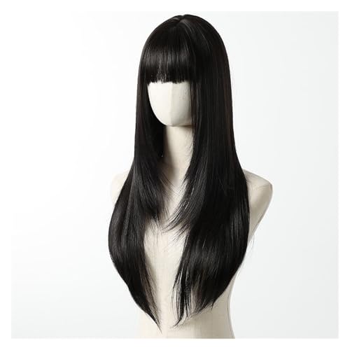 Black 27-inch Long Straight Hair High-temperature Matte Silk,Suitable For Girls'
