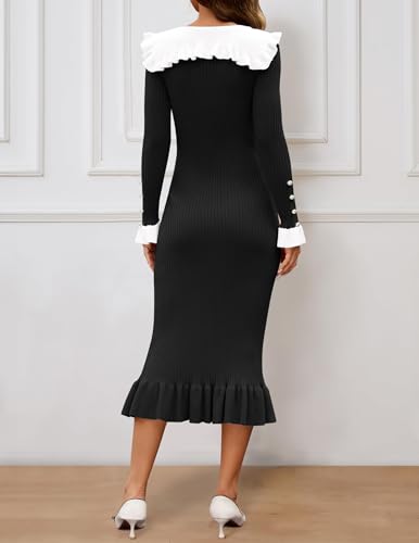 ZESICA Women's Long Sleeve Sweater Dress 2025 Fall Lapel Collar Button Elegant Casual Midi Bodycon Dresses4