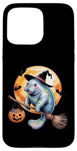 Manatee Witch Broom Ride With Pumpkin Moon Sea Animal X}zP[X iPhone 15 Pro Max p