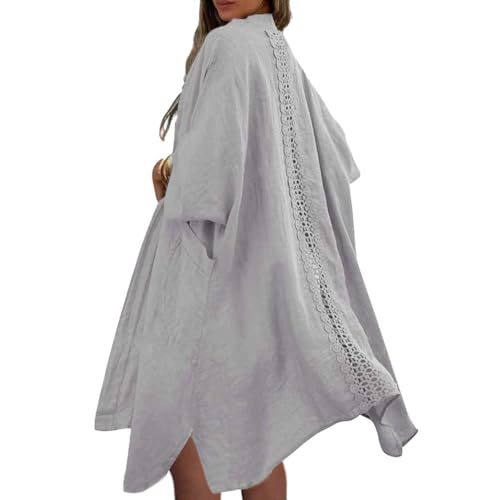Image of chouyatou Women's Boho Crochet Eyelet Open Front Irregular Long Cotton Beach Coverup Cardigan Shirt Blouses