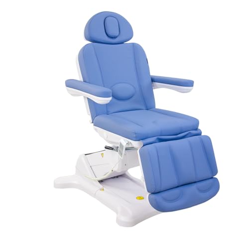 Image of SKINACT Malibu Electric Medical Spa Facial Treatment Chair /Table with 240 Swivel Base, Adjustable Backrest, Leg Rest and Wired Hand Remote Control (Light Sapphire)