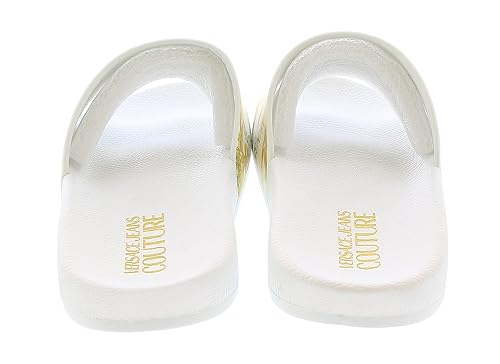 VERSACE JEANS COUTURE Baroque-Print White Slide Sandals with Gold Accent Detailing -8 for Mens4