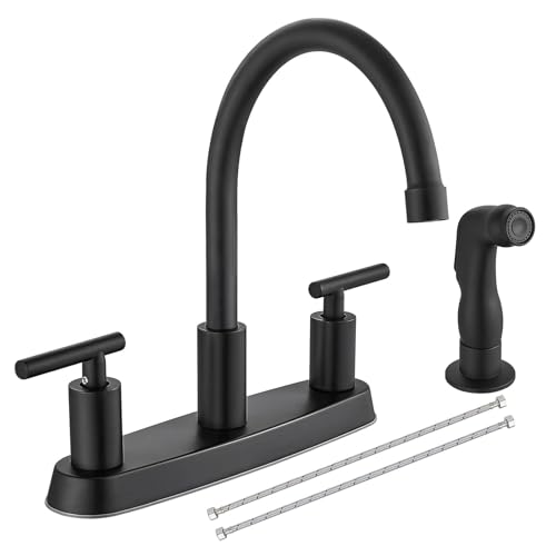 Cinwiny Kitchen Faucet with Side Sprayer 2-Handle 4 Hole Matte Black