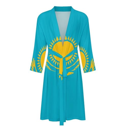 Kazakhstan Flag Casual Robes Bathrobe for Women Men V-Neck Loungewear Lightweight Soft Sleepwear Spa Pool4