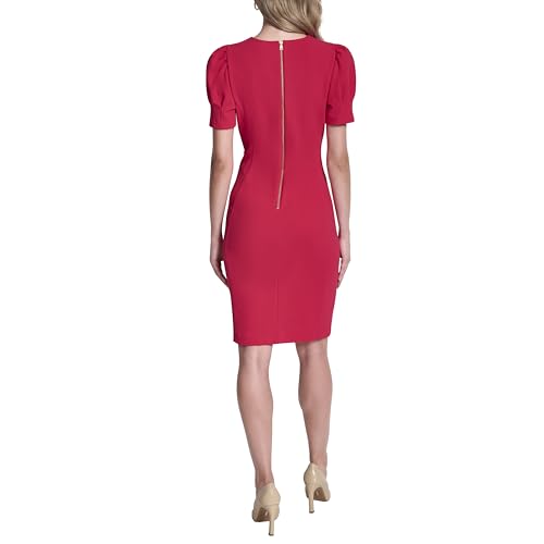 Image of DKNY Women's Short Puff Sleeve Knee Length Sheath Dress with Exposed Back Zipper