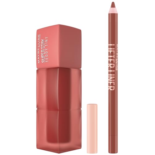 Maybelline New York Teddy Tint & Lifter Liner Combo, Up To 12 Hour Blurred Matte & Liner with Hyaluronic Acid (Shades: Skinnydip & Player)