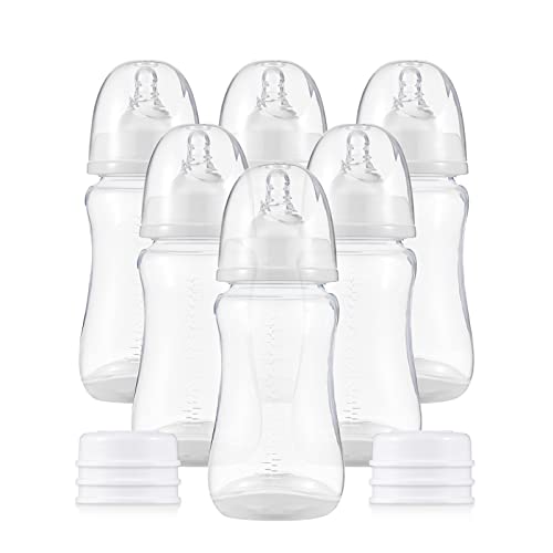 哺乳瓶, 哺乳びん シリコンニップル & 収納カバー付き 哺乳びん 離乳食用 グレードPP ミルク収納ボトル 300ml 容量 哺乳瓶 赤ちゃんの必需品 ホワイト & 6個パック
