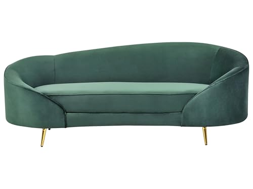 Beliani 3er Sofa Samt grün gebogen oval mit goldenen Metallbeinen Retro Glamourös Savar