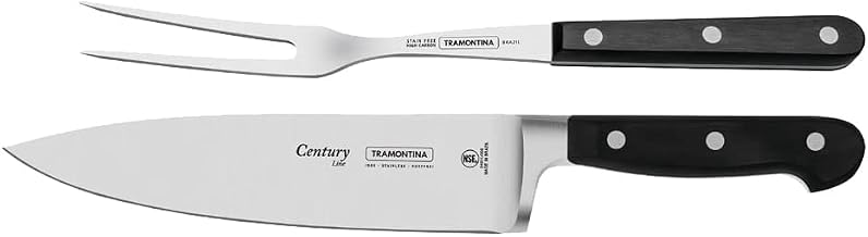 Jogo Trinchante 2 Peças Century Sortidos com Laminas de Aço Inox e Cabos de Policarbonato Tramontina Century Preto