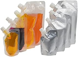 NATX 20Pcs 3.38oz (100ml) Oblique Aluminum Foil Plastic Spout Bag Stand Up Packaging Pouches Liquid Bag Portable Smoothie Bag Heavy Duty Juice Water Bag Milk Bags Clear Gray