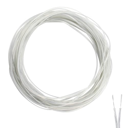 Syrvnto 20M Cable Eléctrico Transparente 2 Hilos Flexible Cable Transparent PVC Cable Eléctrico de Alambre Cobre 2 Hilos Fino Cable 28AWG para Pequeños electrodomésticos de Baja Potencia