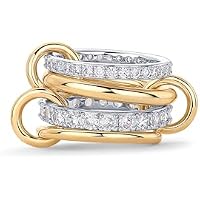PAVOI 14K Gold Plated Interlocked Stackable Rings for Women (Thick Bands & CZ - Two Toned )
