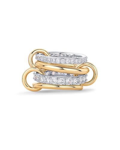 PAVOI 14K Gold Plated Mixed Metal Two Tone Stackable Ring for Women | Double Band Cubic Zirconia Interlocking Stackable Ring | Size 8