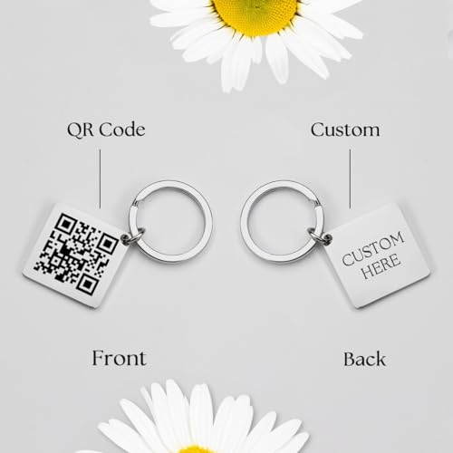 Image of Adornkeys Personalised QR Code Keychain Metal Custom Text Keychain Personalised Engraved Business QR code logo promotional Couples Gift Scan Gift for Him /Her