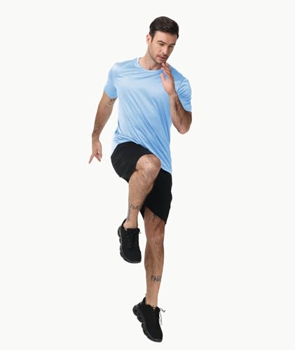Image of 3 Pack Mens Swim Shirt Workout Shirts UPF 50+ Short Sleeve Rash Guard Fast Dry Sun Protection Lightweight Water Shirt
