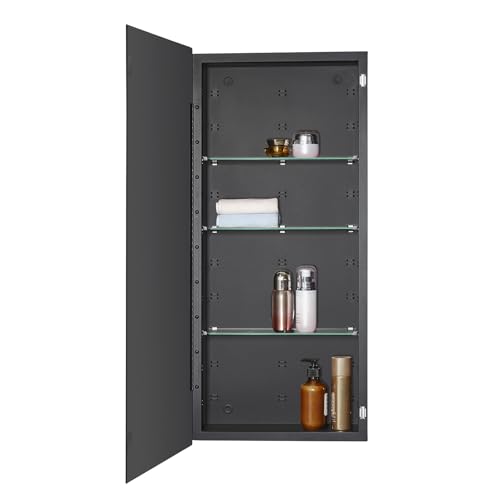 image for IDYLLOR Black Bathroom Medicine Cabinet with Beveled Edge Mirrored Doo