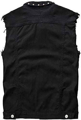Lazutom Men's Punk Denim Vest Sleeveless Lapel Jean Jackets Waistcoat with Rivets2