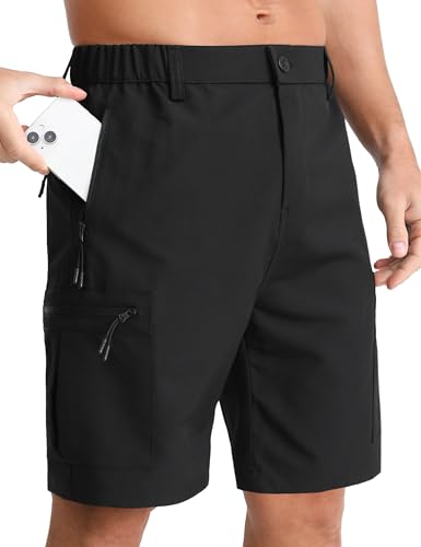 APTRO Kurze Hosen Herren Cargo Shorts mit fünf Reißverschluss Taschen Arbeitshosen Männer Kurz Wanderhose Schwarz XXL