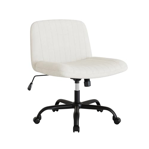 Shintenchi Criss Cross Chair,Cross Legged Office Seat with Wheels Armless Swivel Vanity Chair,Height Adjustable Wide Computer Task Seating for Home Office,White image 3