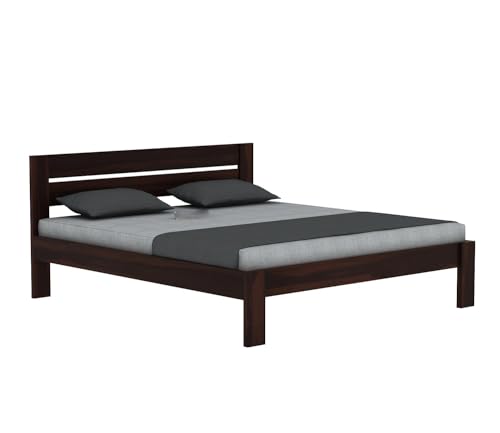 Image of Sheesham Wood King Size Bed Without Storage | Wooden Double Bed Cot Palang Furniture for Bedroom Living Room Furniture (Walnut Finish)