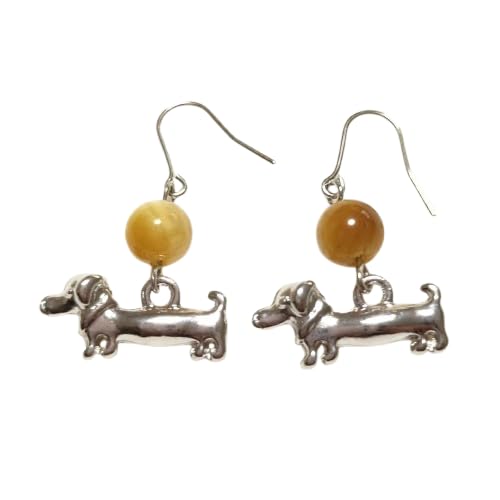 ゴールドタイガーアイ6mm& ダックスフント犬ドッグ シンプルピアス 【チタンフックに変更】天然石 パワーストーン