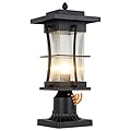 EERU Dusk to Dawn Outdoor Post Light Fixture Waterproof Pole Mount Light with Pier Mount Adapter, Black Finish with Seeded Glass Outdoor Post Lantern for Patio, Garden, Porch and Backyard