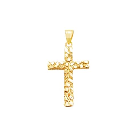 AMZ Jewelry 10K Yellow Gold Nugget Cross Pendant Gold Nugget Cross Cover