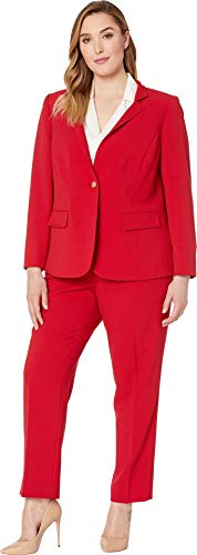 Tahari by ASL Plus Size Star Neck One-Button Flap Pocket Pants Suit Red 18W