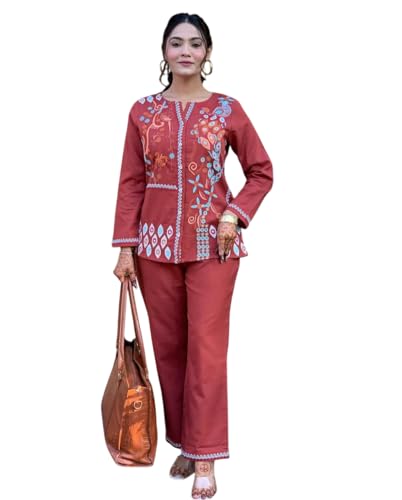 Image of SOFIYA'S TREND Women's Cotton Embroidery Straight Kurti with Pant Set