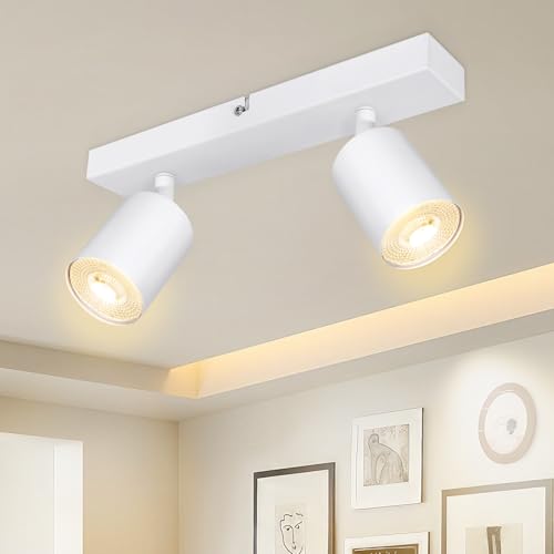 Dehobo Lámpara de Techo de 2 Focos Giratorios GU10, Lámpara de Pared Interior LED Blanco Ajustables, Foco de Pared para Interior Iluminación para Dormitorio Pasillo Cocina, Sin Bombilla GU10