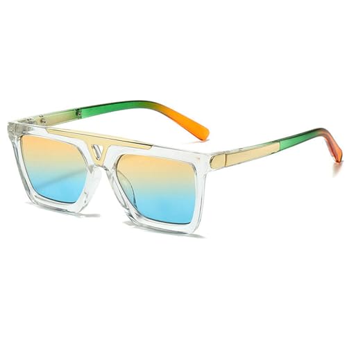 helena Retro Square Sunglasses for Women Men, Vintage Trendy Square Thick Frame Double Bridge Sun Glasses UV400 Protection