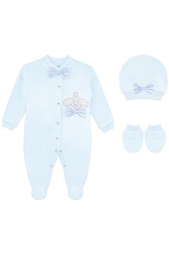 Image of Lilax Baby Boy Newborn Crown Jewels Layette 3 Piece Gift Set 0-3 Months Baby Blue