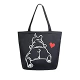 ALAZA Funny Bulldog Puppy Dog French Large Canvas Tote Bag Reusable Grocery Shopping Bag with Handles, Heavy Duty, Washable