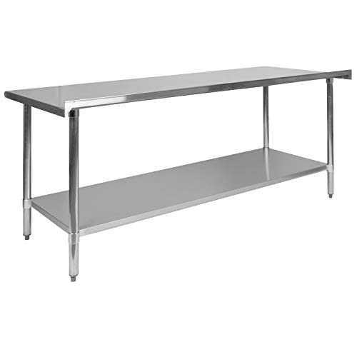 BizChair Stainless Steel 18 Gauge Prep and Work Table with 1.5\" Backsplash and Undershelf - NSF Certified - 72\"W x 30\"D x 36\"H