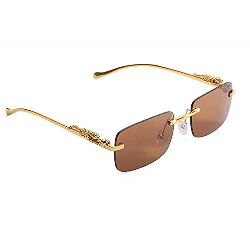 Image of Dervin Leopard Decorated Arms Rimless Rectangle Sunglasses for Men and Women