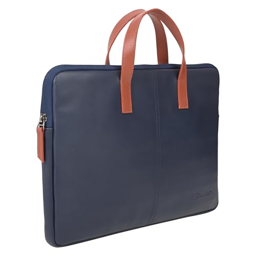 Image of BonKaso Slimline 14 Inch Laptop Sleeve | PVC Foam Leather Water Resistant Padded Laptop Cover | Slim Lightweight Laptop Case for Office Travel | Laptop Sleeve for Men & Women - Blue