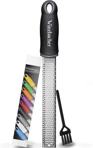 Winzbacher - Cheese Grater/Zester I Lemon, Parmesan, Garlic, Nutmeg, Ginger, Kitchen, fine, Food I Stainless Steel Blade I Dishwasher Safe I Incl. Prot. Cover & Brush