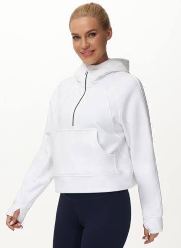THE GYM PEOPLE Womens' Hoodies Half Zip Long Sleeve Fleece Crop Pullover Sweatshirts with Pockets Thumb Hole - Image 4