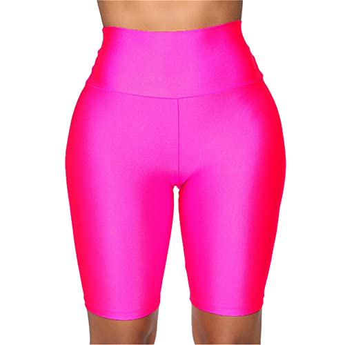 Hupplle Women's Neon Shiny Biker Shorts High Waisted Stretchy Athletic Cycling Workout Running Active Shorts