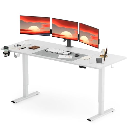 SANODESK höhenverstellbarer Schreibtisch 200 x 80cm, Sitz-Steh-Schreibtisch mit einem Höhenverstellbereich von 73,5-118 cm, ergonomisches und gesundes Design, Weiß