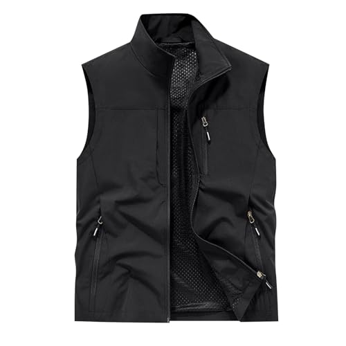Mens Lightweight Thin Quick Dry Outdoor Vest Fishing Travel Zipper Pocket Sleeveless Jackets Photographer Work Vest