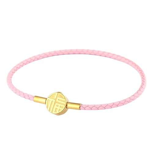 FTPZTINX Bracelet Homme Cuir,Bracelet En Cuir Véritable Tressé À La Main De 2,5 Mm, Simple, Bijoux En Cuir Pour Femmes, Perles En Or Dur, Rose Clair